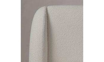 smith bed with upholstered frame and headboard in white boucle - close up view