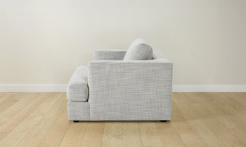 varick chair and a half in grey linen with deep seat - side view