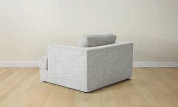 varick chair and a half in grey linen with deep seat - back view