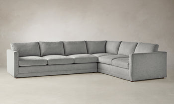 warren l-shaped sectional sofa in grey linen, 6 seat - front view