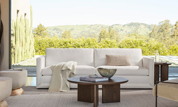 warren sofa in white linen fabric in a modern living room