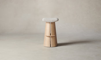 weston barstool in white natural oak with white boucle seat, side view