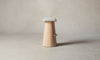 weston barstool in white natural oak with white boucle seat, back view