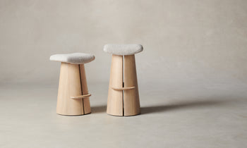 weston barstool and counter stool in white natural oak with white boucle seat