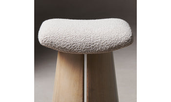 weston barstool in white natural oak with white boucle seat, close up