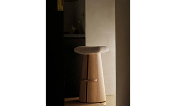 weston barstool in white natural oak with white boucle seat in a modern design room