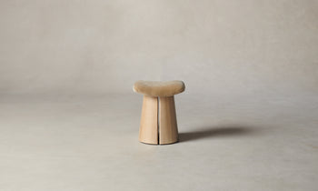 weston stool in white oak wood and almond mohair - side view