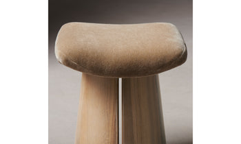 weston stool in white oak wood and almond mohair - top view