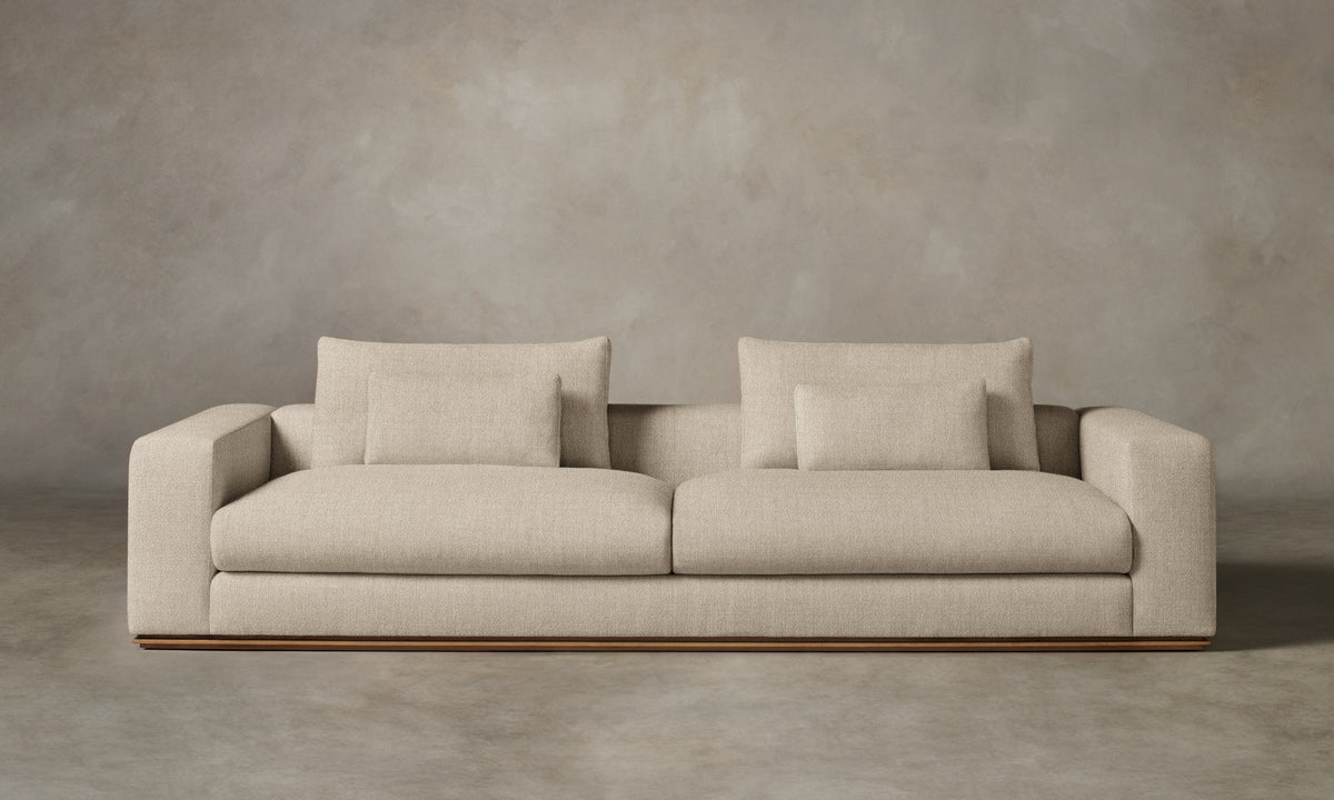 The Nicola Sofa - Mixed Materials Performance Textural Weave Savanna with Nubuck Leather Artichoke