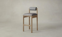 The Thayer Bar & Counter Stool - Nubuck Leather Asphalt Seat Italian Bouclé Waterfall Bolster