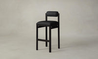 The Thayer Bar & Counter Stool - Pebbled Leather Ink Seat Italian Bouclé Storm Bolster