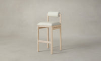 The Thayer Bar & Counter Stool - Pebbled Leather Swan Seat Italian Bouclé White Bolster