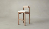 The Thayer Bar & Counter Stool - Performance Bouclé Polar Seat Nubuck Leather Fawn Bolster