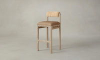 The Thayer Bar & Counter Stool - Tuscan Leather Camel Seat Shearling Toffee Bolster