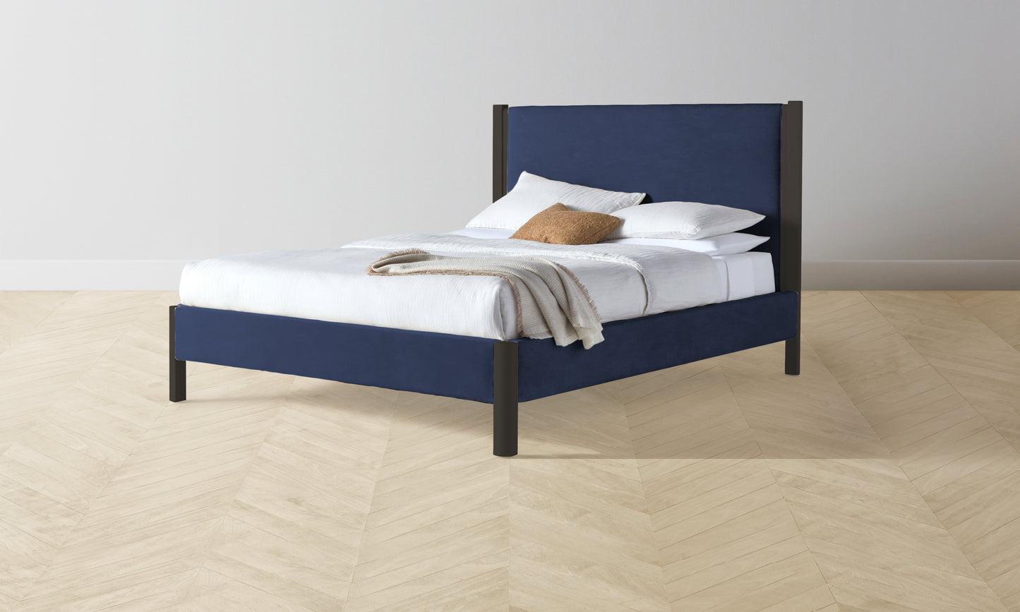 The Thompson Bed Muslin on Reverse - Performance Velvet Midnight