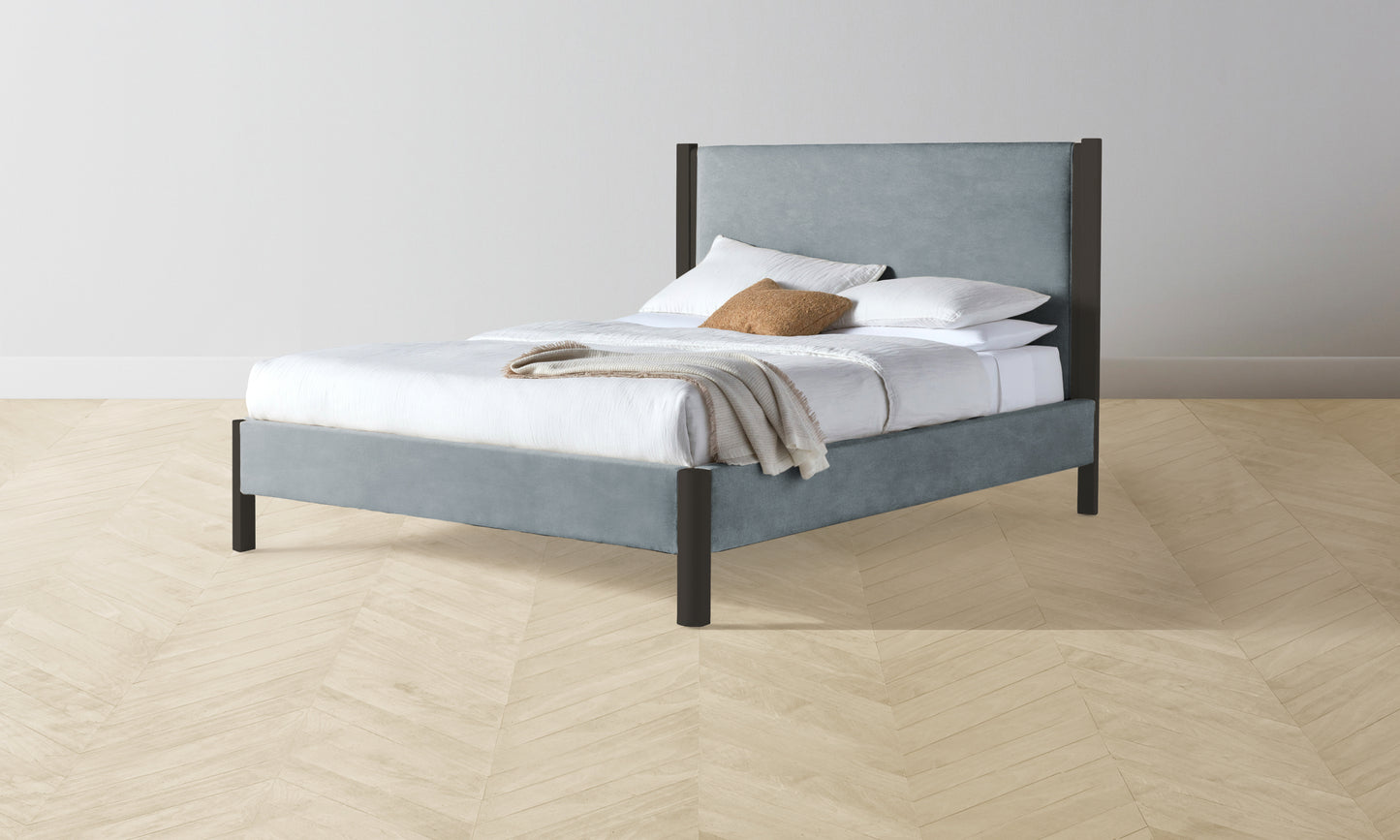 The Thompson Bed Muslin on Reverse - Performance Velvet Seafoam