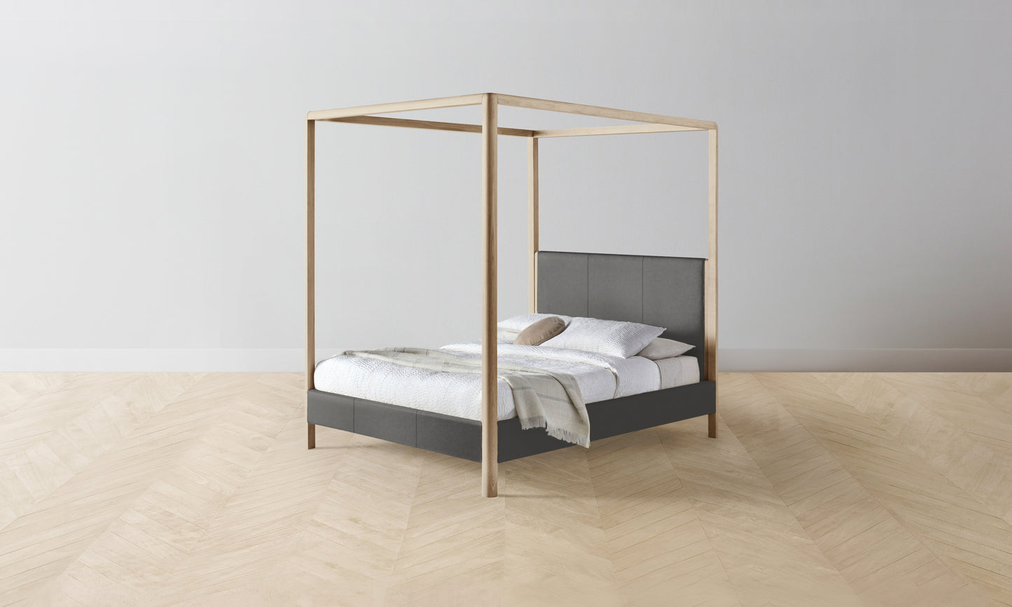 The Thompson Canopy Bed Muslin on Reverse - Pebbled Leather Ash