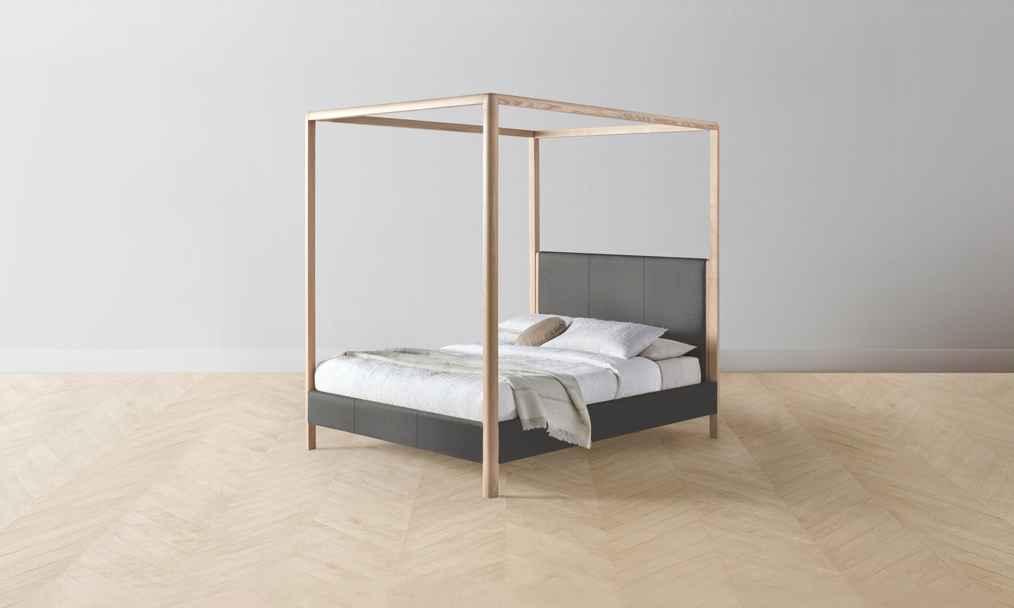 The Thompson Canopy Bed Muslin on Reverse - Pebbled Leather Ash