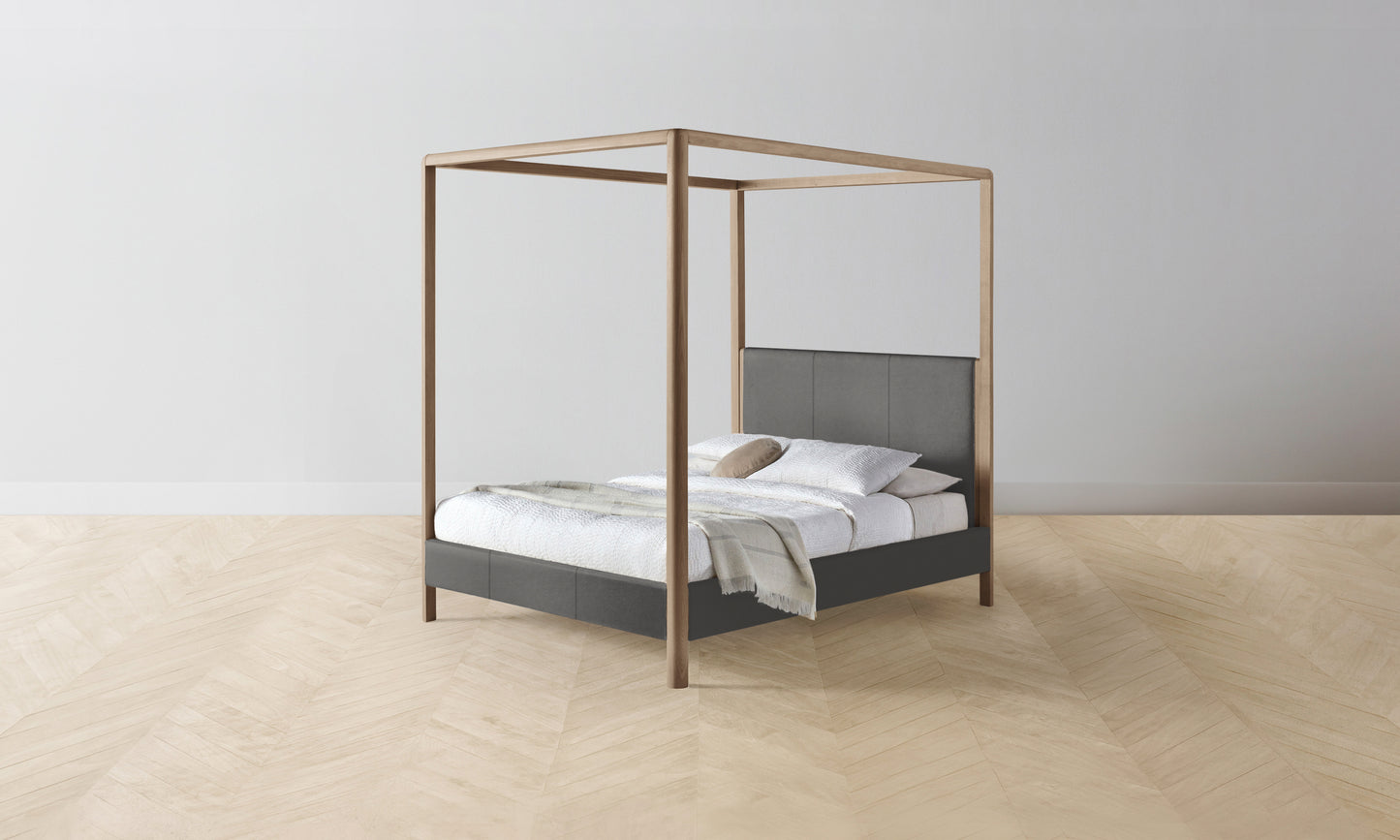 The Thompson Canopy Bed Muslin on Reverse - Pebbled Leather Ash