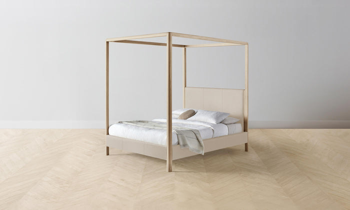 The Thompson Canopy Bed - Pebbled Leather Stone