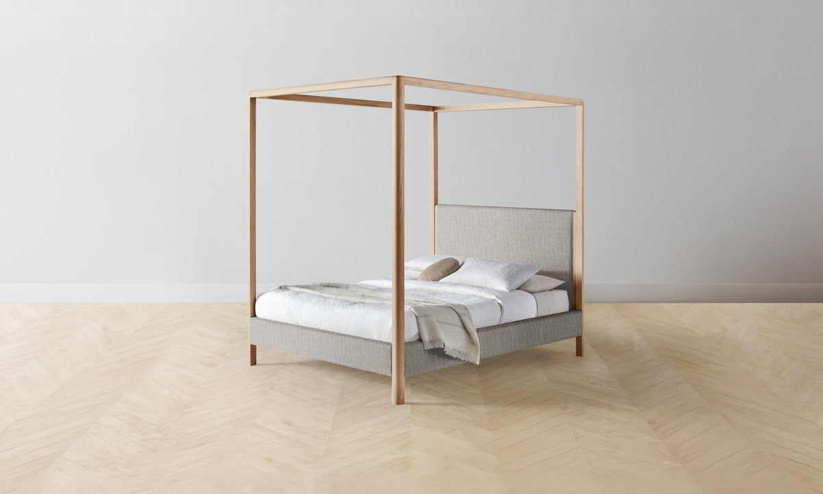 The Thompson Canopy Bed in Performance Textural Weave Breeze with Driftwood