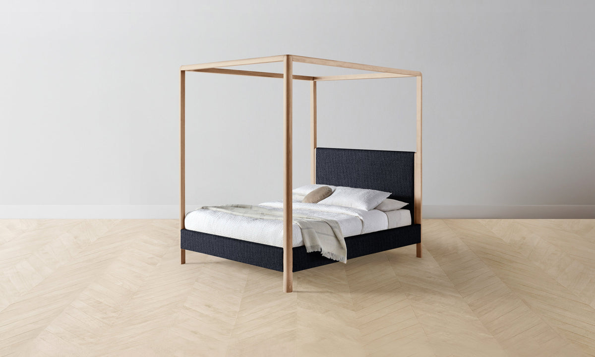 The Thompson Canopy Bed in Performance Textural Weave Marina with Driftwood