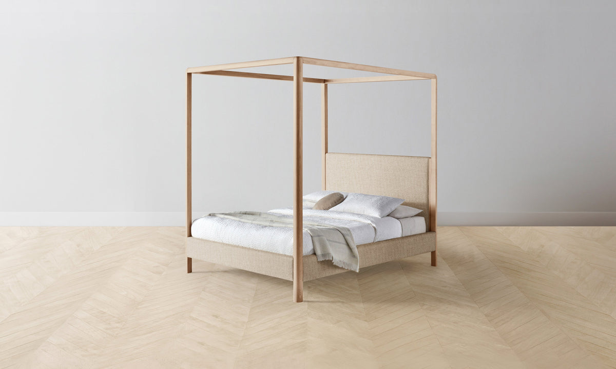 The Thompson Canopy Bed in Performance Textural Weave Savanna with Driftwood