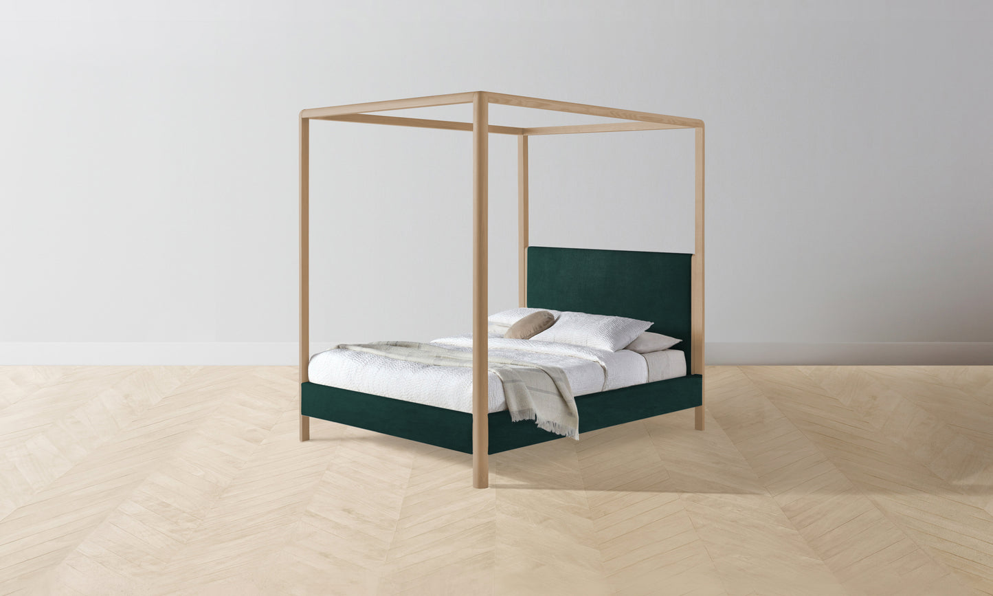 The Thompson Canopy Bed Muslin on Reverse - Performance Velvet Emerald