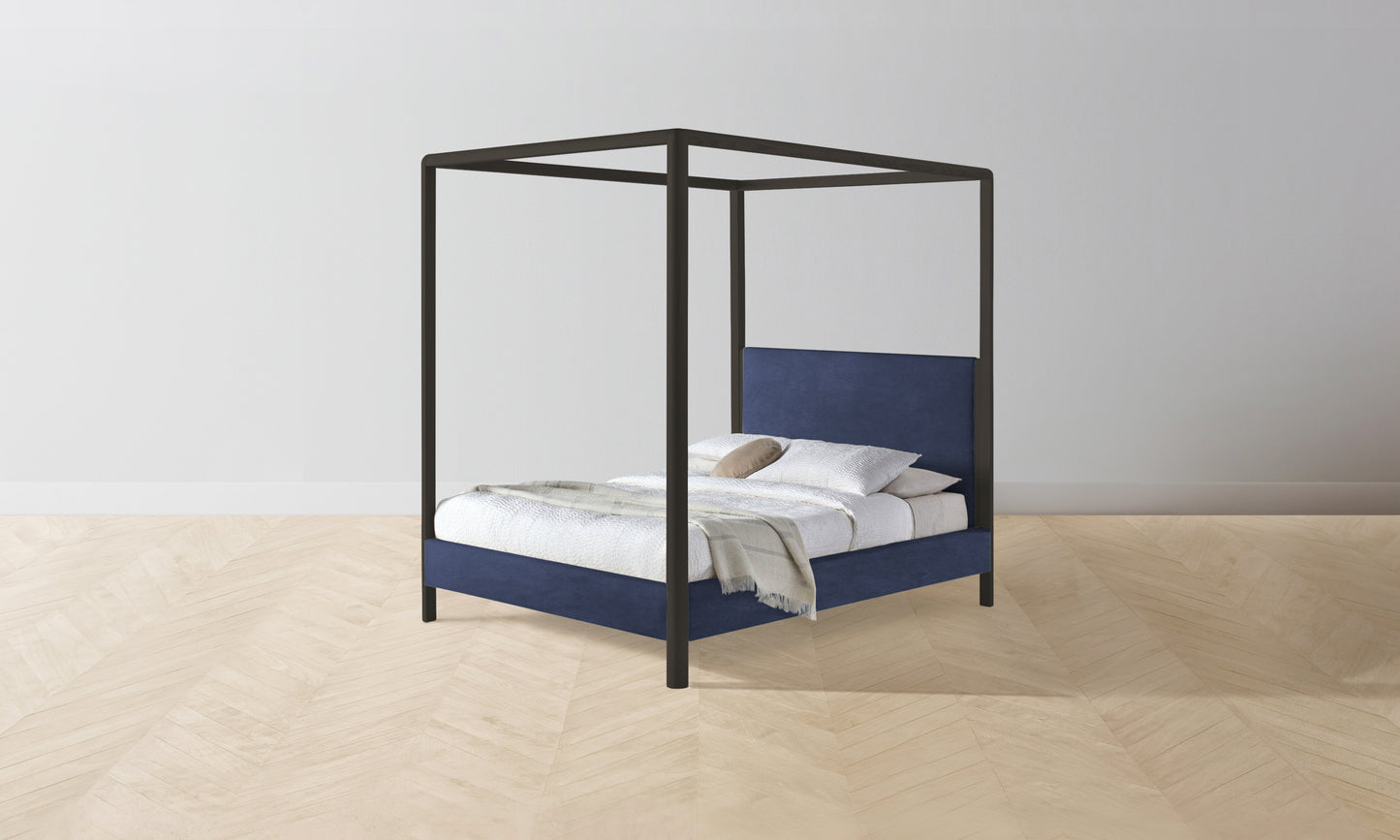 The Thompson Canopy Bed Muslin on Reverse - Performance Velvet Midnight