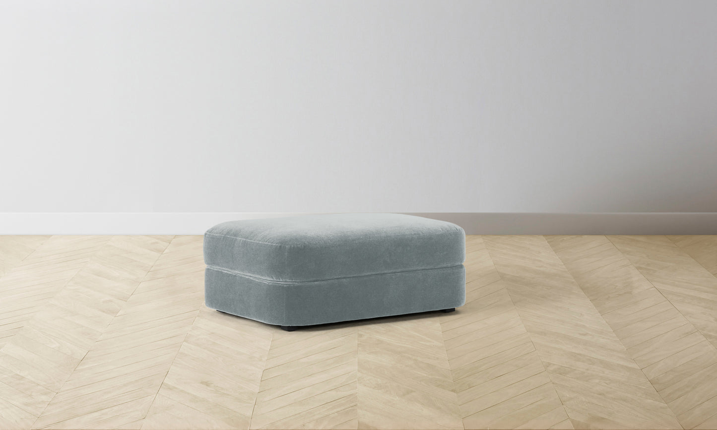 The Varick Ottoman - Performance Velvet Seafoam