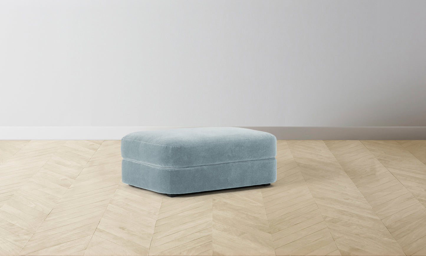 The Varick Ottoman - Performance Velvet Sky