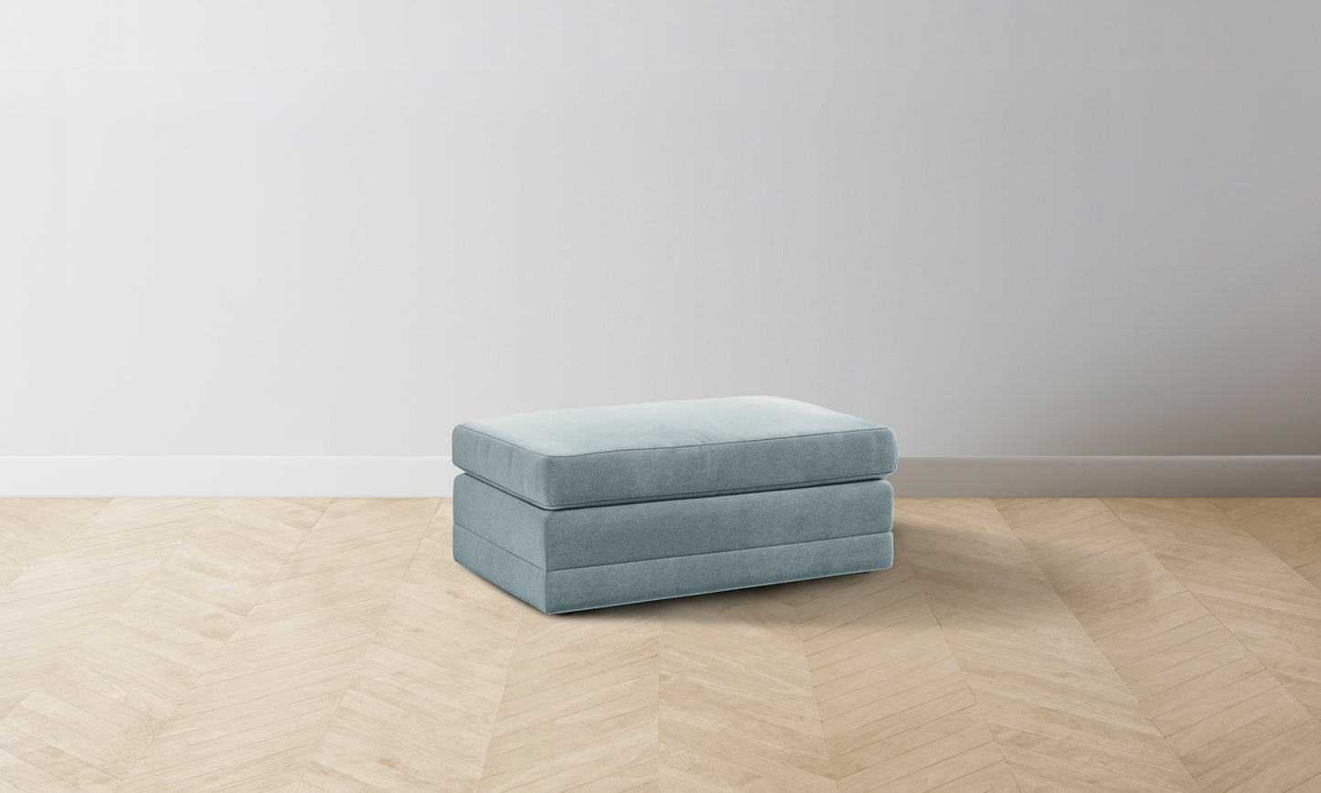 The Warren Ottoman - Mohair Slate Blue