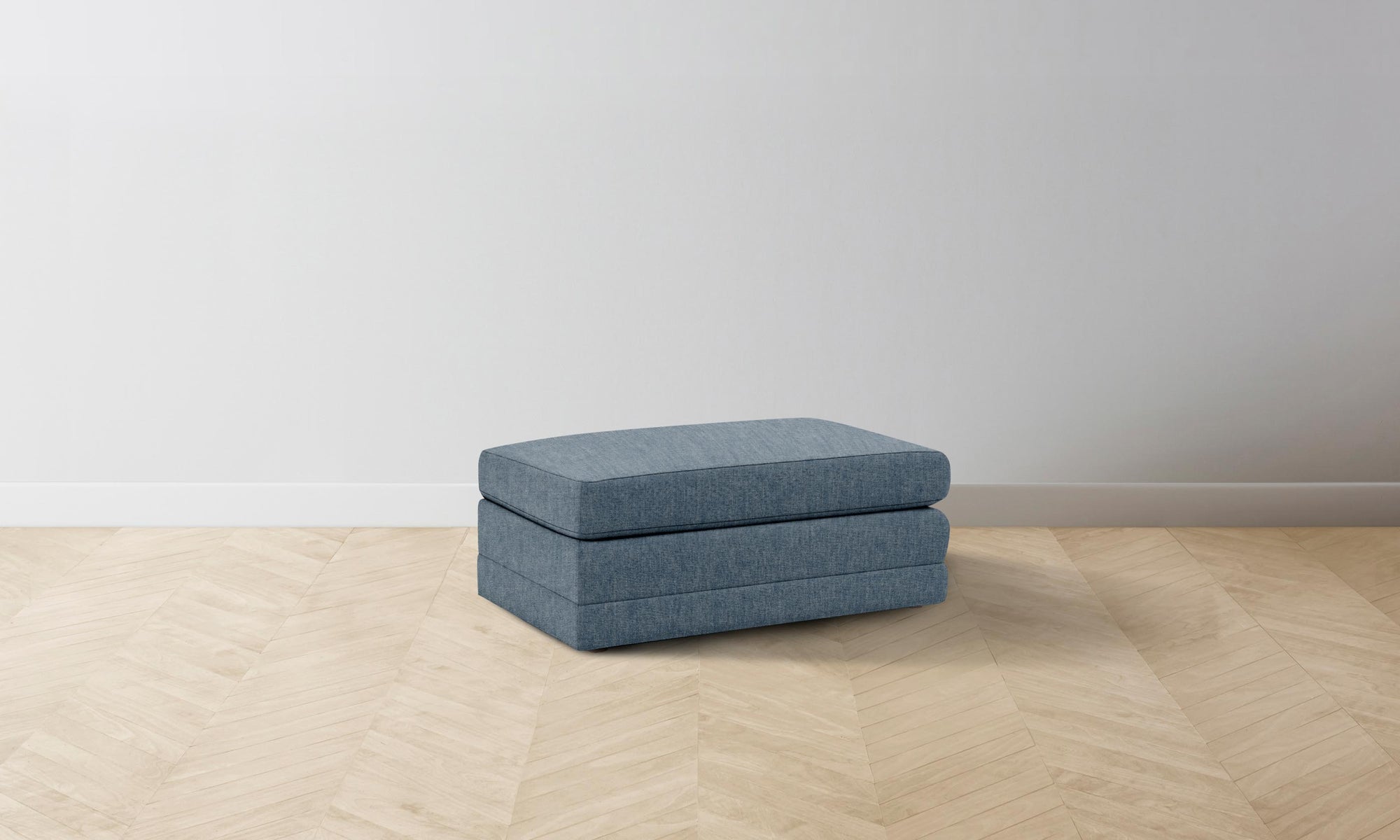 The Warren Ottoman - Performance Stonewashed Linen Chambray